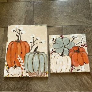 Fall Pumpkin Paintings. Hand painted original artwork. 16x20 and 14x14.